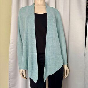 Eileen Fisher Mint Linen blend Mesh Cardigan Sweater Wrap Size Petite Medium